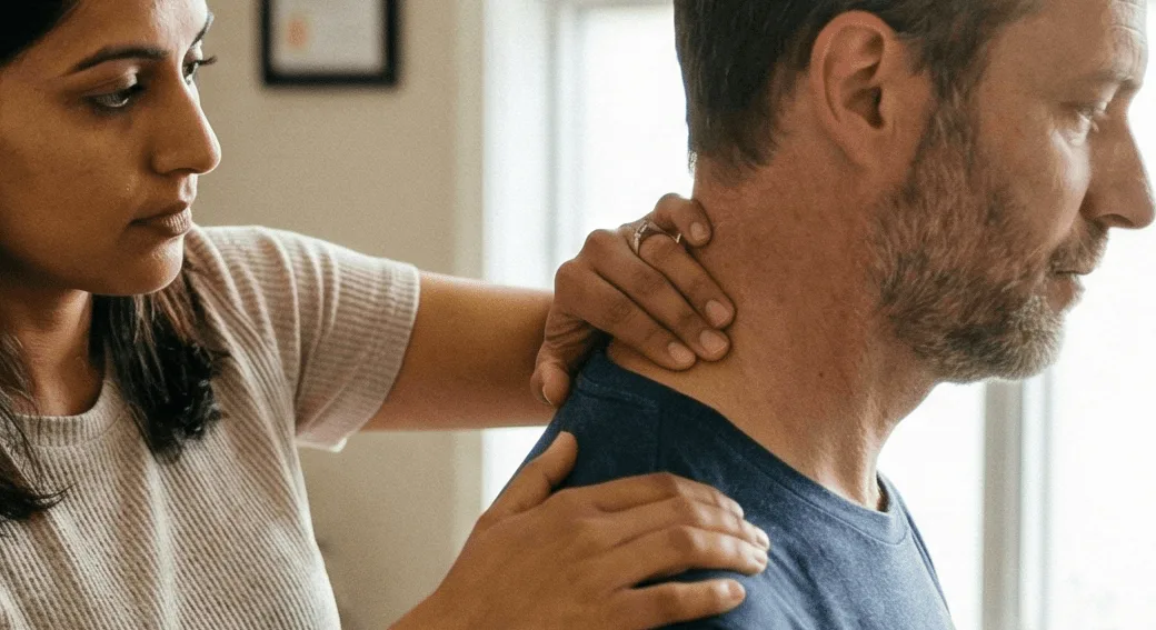 Chiropracteur analysant le cou du patient